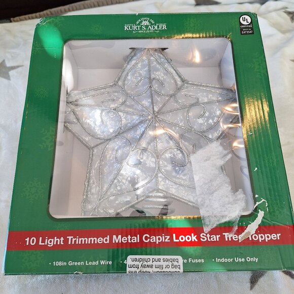 Kurt Adler 10 Light Trimmed Metal Capiz Look Star Tree Topper Silver - Picture 1 of 11